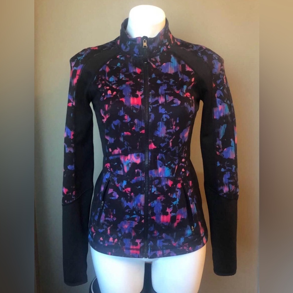 Nordstrom Zella Reversible Yoga Full Zip Jacket Mock Neck Black Purple M/L - Picture 2 of 5